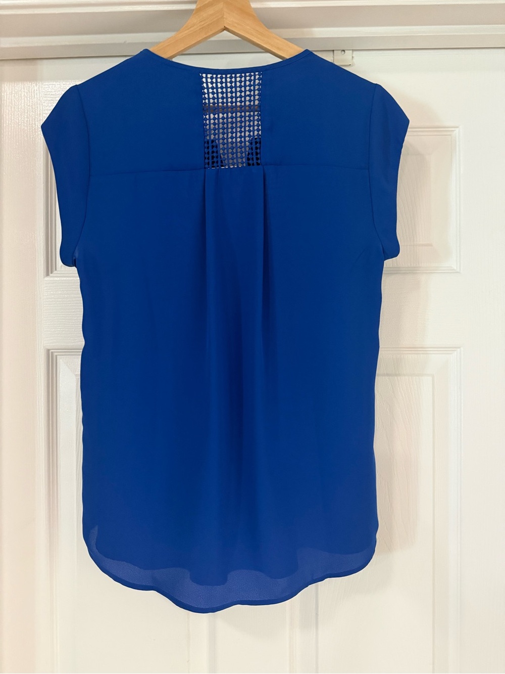 Daniel Rainn Royal Blue Short-Sleeve Blouse with Crochet Yoke - Picture 2 of 3